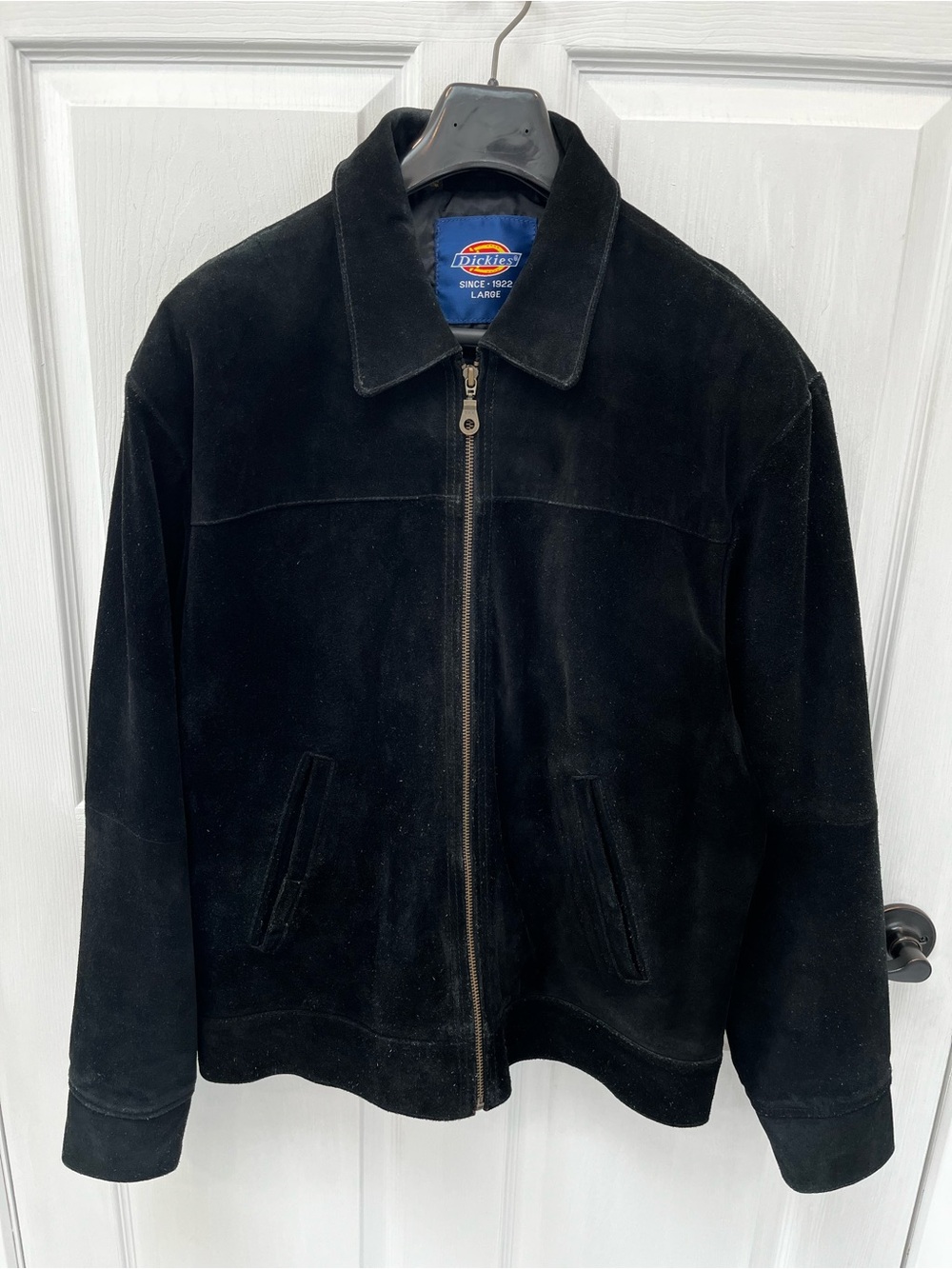 Dickies Suede Eisenhower Black Zip Work Jacket Mens Large Leather Vintage Ike